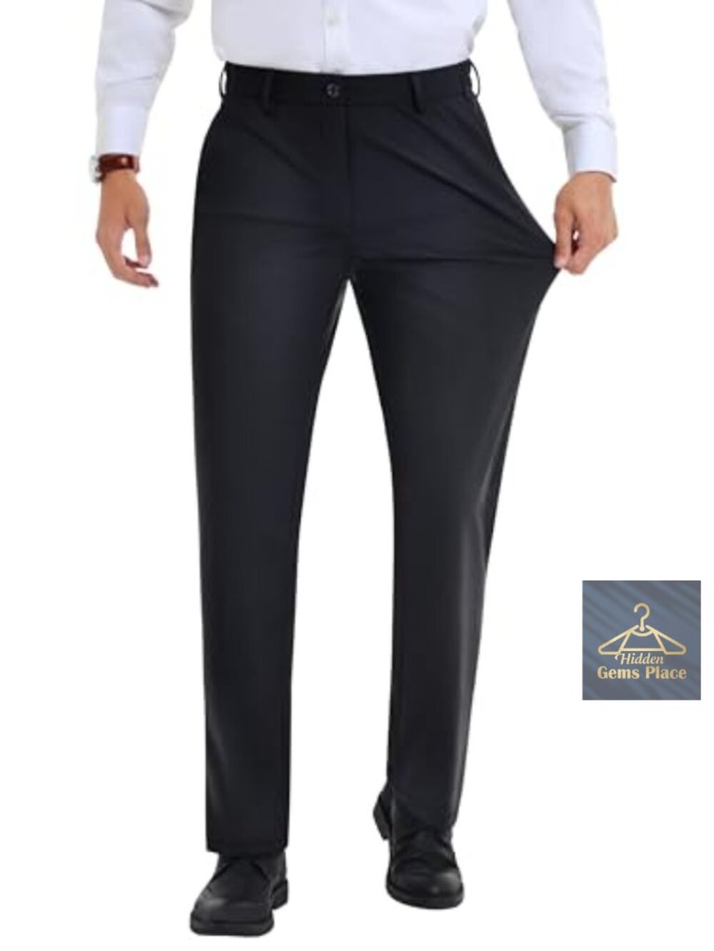 Mens Stretch Dress Pants Slim Fit Wrinkle Free Business Casual Expandable Waist